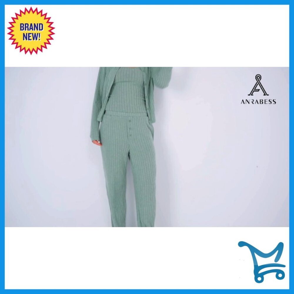 Three Piece Lounge Set Knit Crop Cardigan Cami Top Wide Leg Pants Comfy - Picture 7 of 7